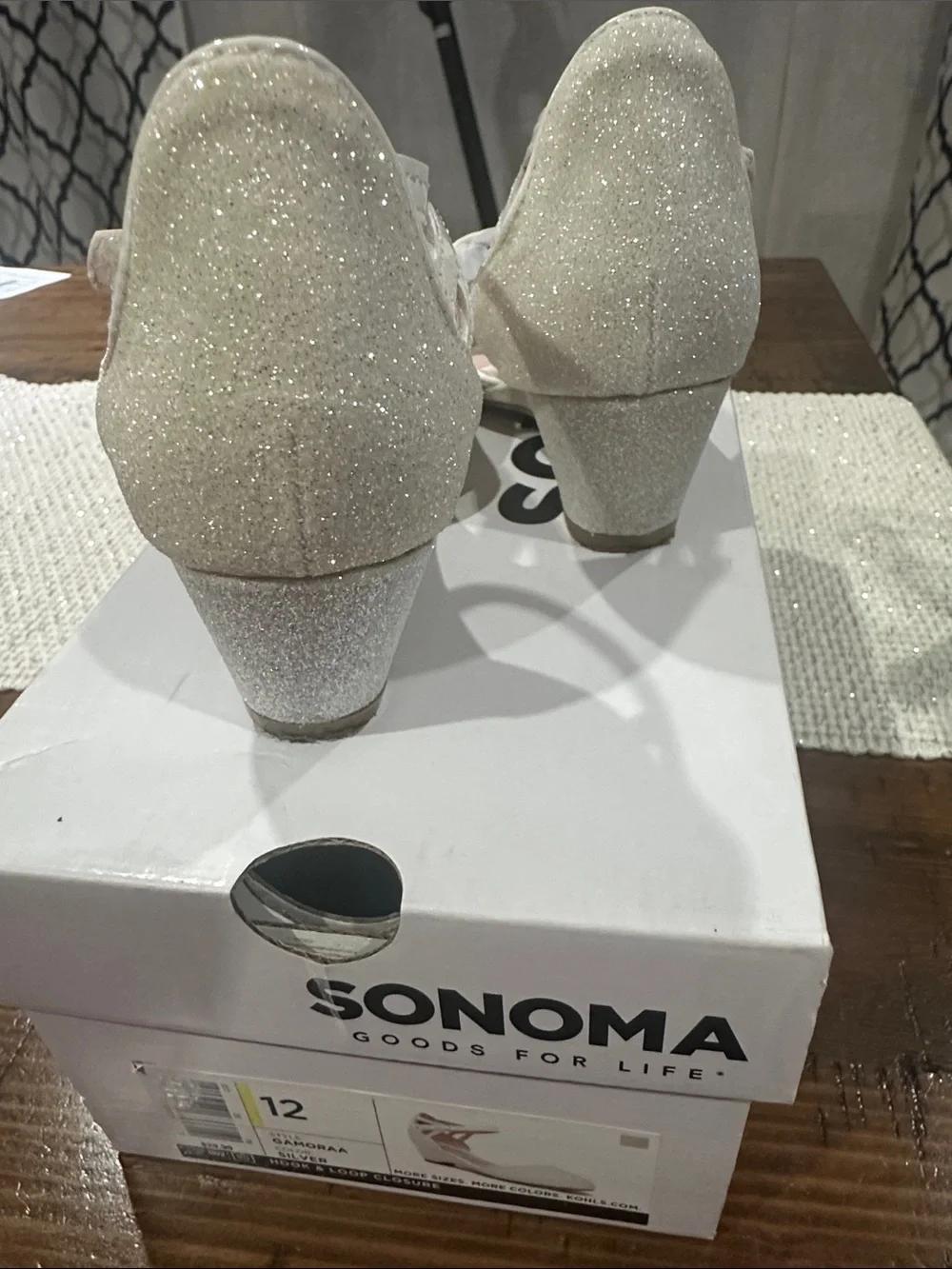 Girls' Glitter Ankle-Strap Dress Shoes in Ivory